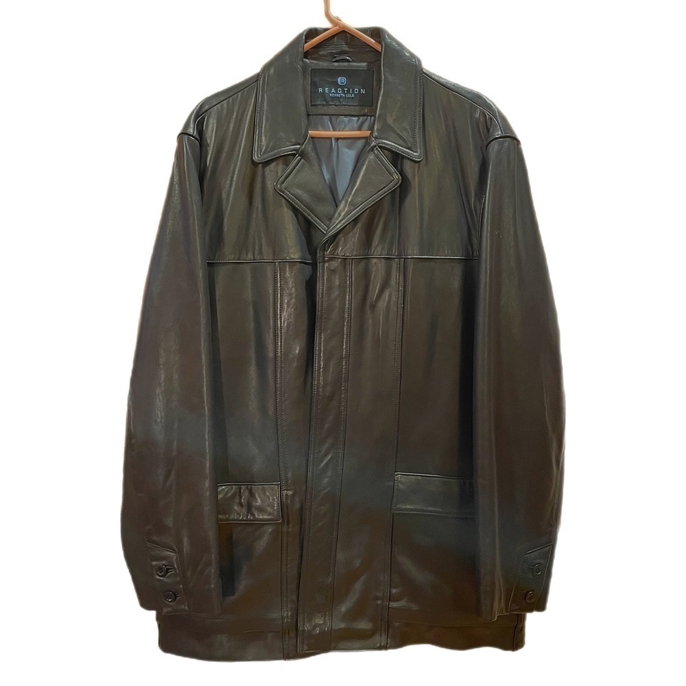 Kenneth Cole Reaction NWOT butter-soft black leather men’s car coat L
